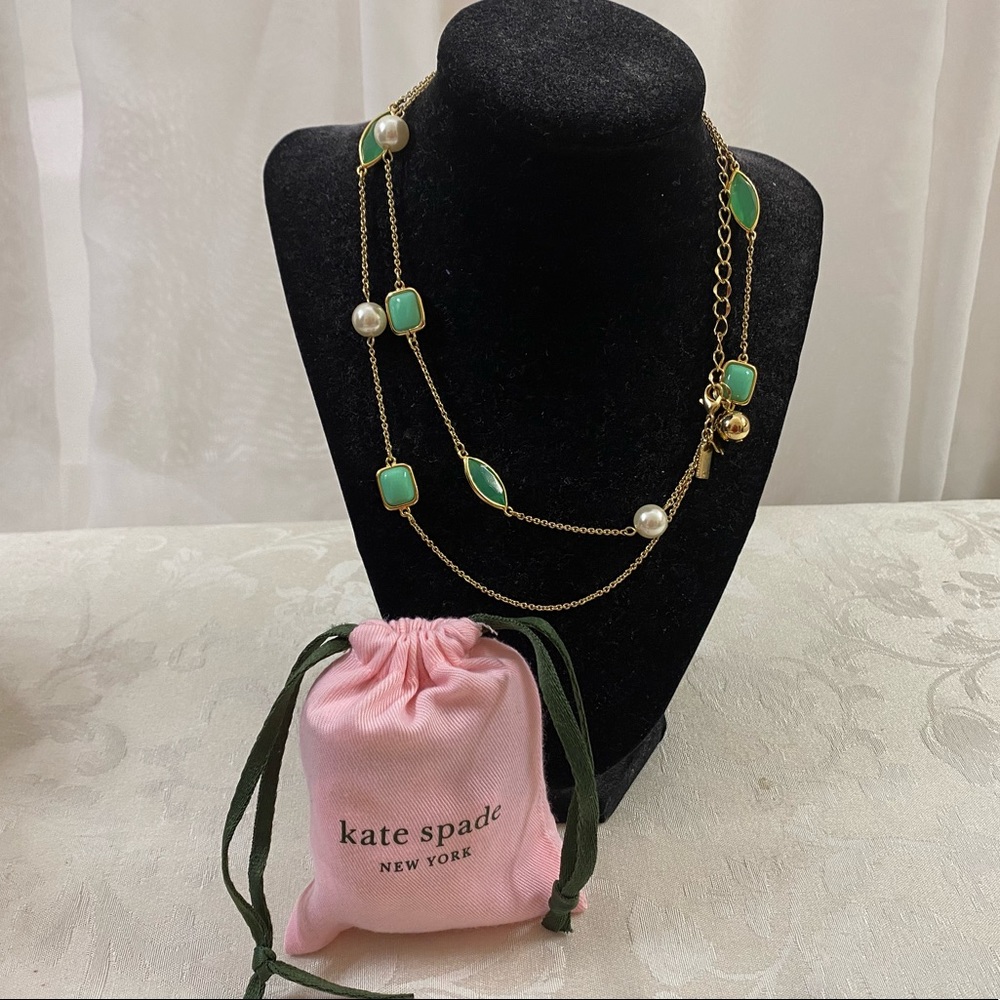 🆕 Kate spade pearl green stone long Necklace